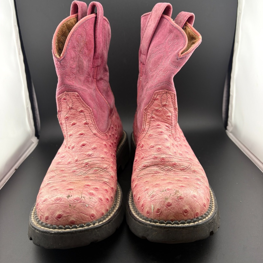 Ariat Fatbaby 14713 Womens 7 B Western Boot Pink Raspberry Ostrich Print Leather